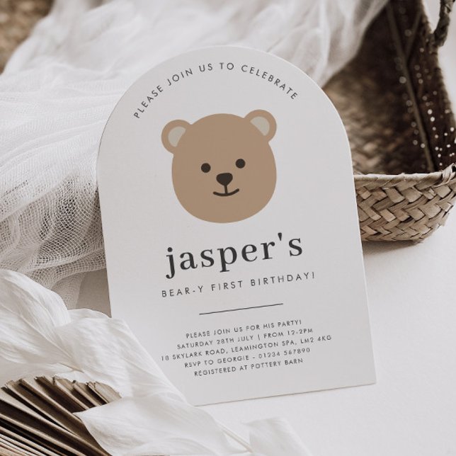 Convite Teddy Bear Face Arched First Birthday (Zazzle Teddy Bear Face Arched First Birthday Invitation)
