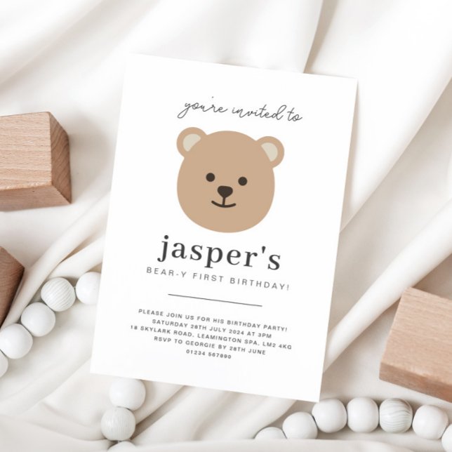 Convite Teddy Bear Face Primeiro Aniversário (Criador carregado)