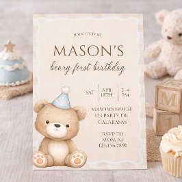 Convite Teddy Bear First Birthday Invitation, Beary First 