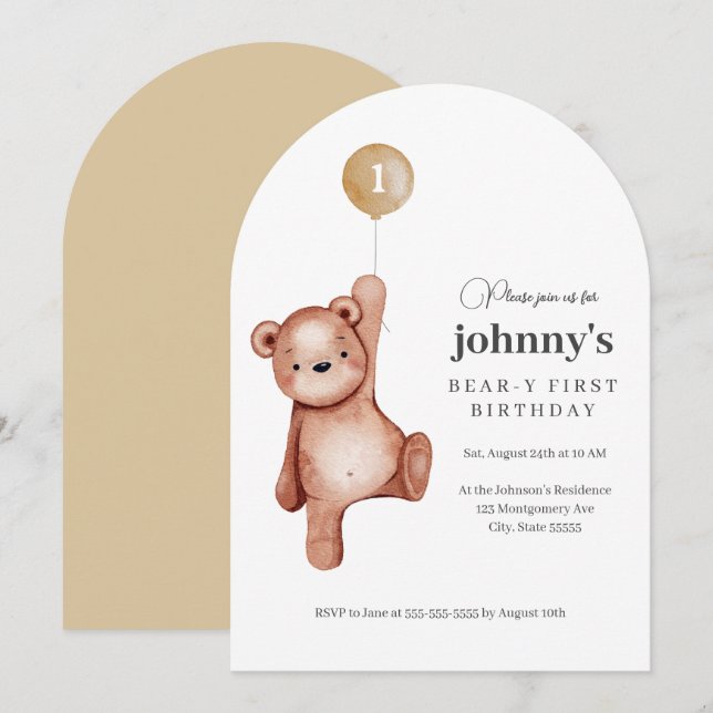 Convite Teddy Bear First Festa de aniversário (Frente/Verso)