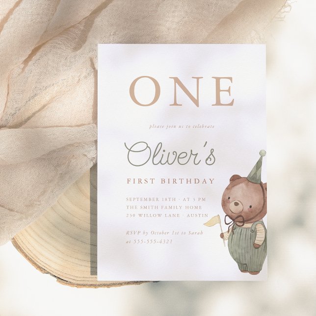 Convite Teddy Bear First Festa de aniversário (Criador carregado)