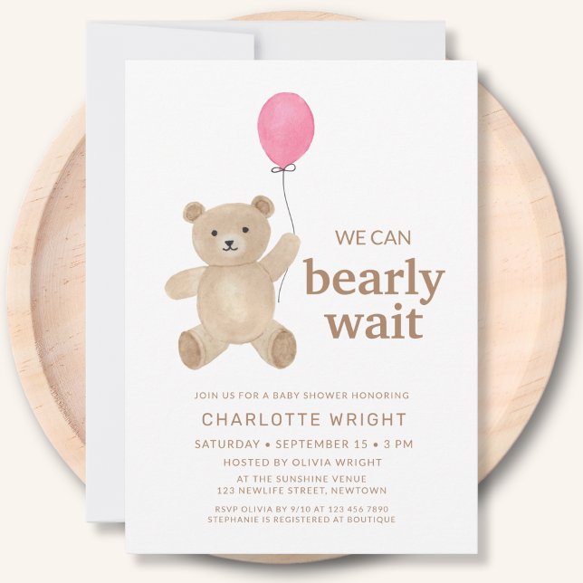 Convite Teddy Bear Girl Baby Shower (Criador carregado)