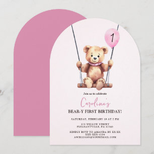 Convite Teddy Bear Girl Primeiro Aniversário