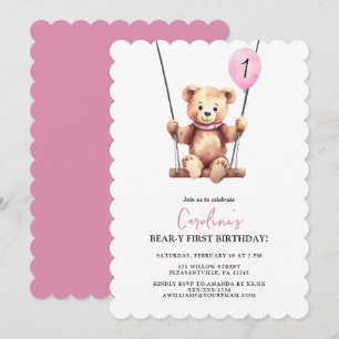 Convite Teddy Bear Girl Primeiro Aniversário