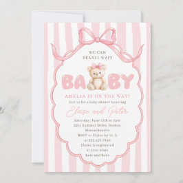 Convite Teddy Bear Girls Pink Bow Baby Shower