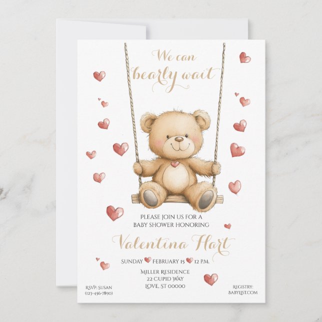 Convite Teddy Bear Hearts Baby Shower Invitation (Frente)