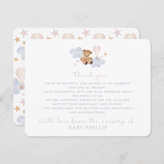 Convite Teddy Bear & Hot Air Balloon, do berçário de (Frente/Verso)