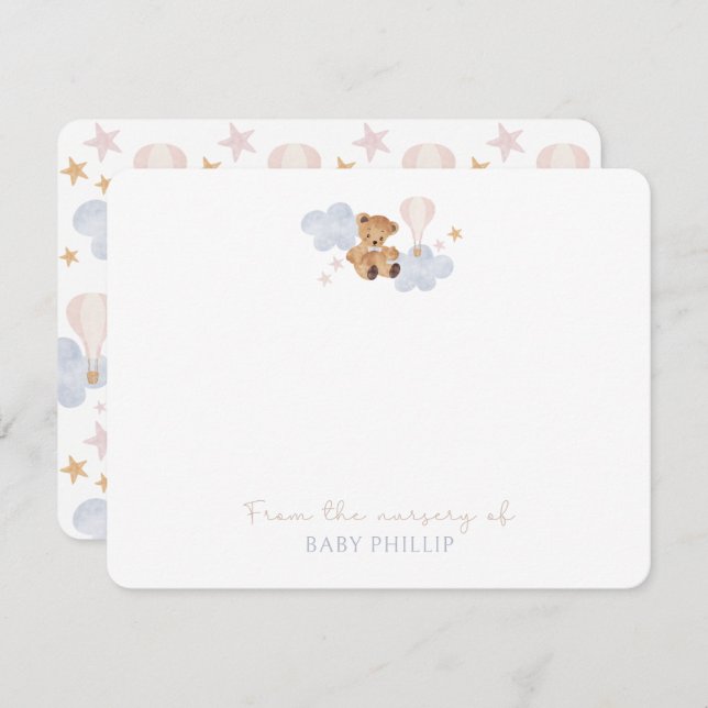 Convite Teddy Bear & Hot Air Balloon, do berçário de (Frente/Verso)