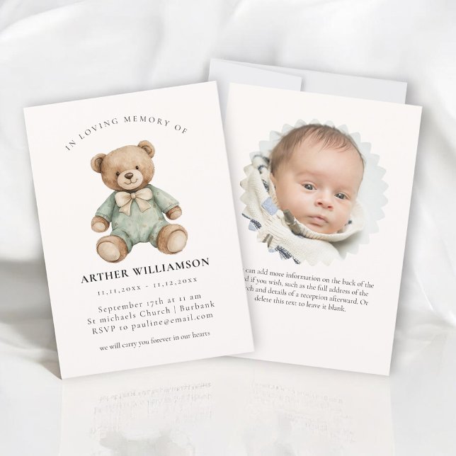 Convite Teddy Bear "In Loving Memory" Child Memorial Card (Criador carregado)