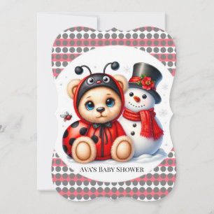 Convite Teddy Bear Ladybug com Chá de fraldas de Snowman