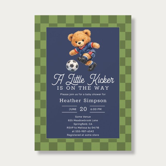 Convite Teddy Bear Little Kicker Soccer Baby Shower (Criador carregado)