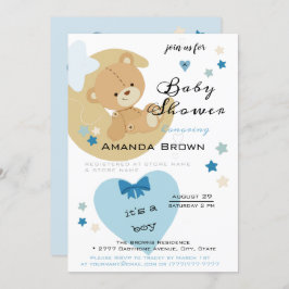 Convite Teddy Bear Love Baby Boy Chá |