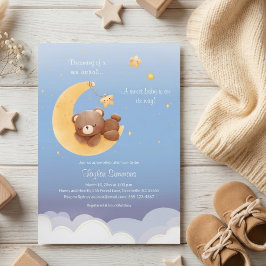 Convite Teddy Bear Moon Dreamy Soft Blue Baby Shower