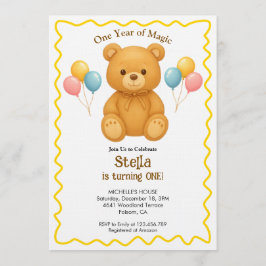 Convite Teddy Bear One Year of Magic First Birthday 