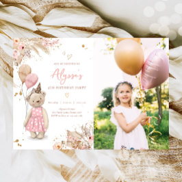 Convite Teddy Bear Picnic Boho Pink Festa de aniversário I