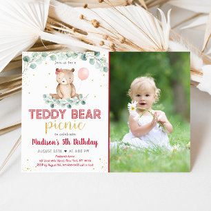 Convite Teddy Bear Picnic Floral Birday