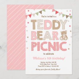 Convite Teddy Bear Picnic Girl Invise Pink