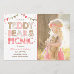 Convite Teddy Bear Picnic Girl Invise Pink