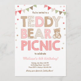 Convite Teddy Bear Picnic Girl Invise Pink