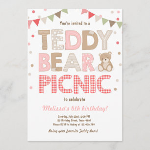 Convite Teddy Bear Picnic Girl Invise Pink