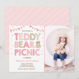 Convite Teddy Bear Picnic Girl Invise Pink