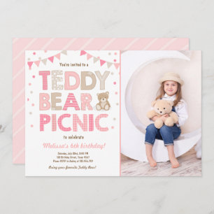 Convite Teddy Bear Picnic Girl Invise Pink
