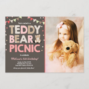 Convite Teddy Bear Picnic Girl Invise Pink
