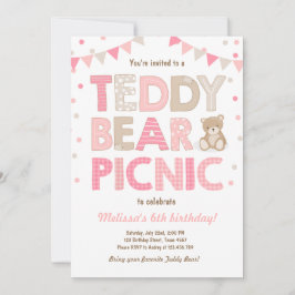 Convite Teddy Bear Picnic Girl Invise Pink