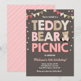 Convite Teddy Bear Picnic Girl Invise Pink