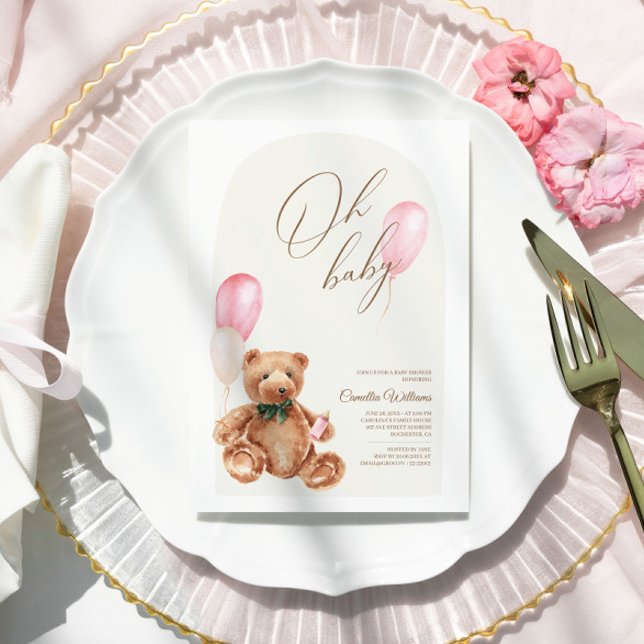 Convite Teddy Bear Pink Podemos Ampliar Chá de fraldas De  (Criador carregado)