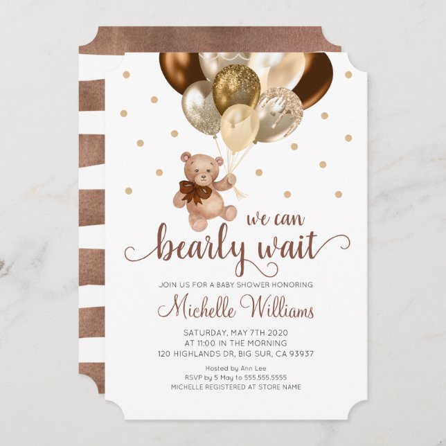 Convite Teddy Bear Podemos Ampliar Chá de fraldas De Esper (Frente/Verso)