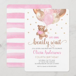 Convite Teddy Bear Podemos Brindar Esperando Garota Aniver