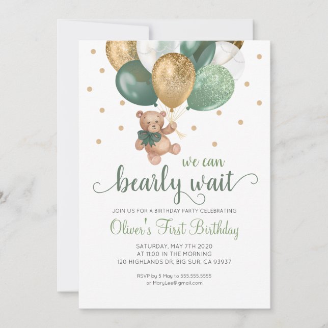 Convite Teddy Bear Podemos Esperar Aniversário (Frente)