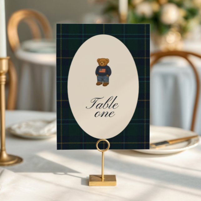 Convite Teddy Bear Polo Baby Shower Table Number Card (Criador carregado)