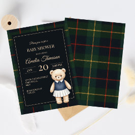Convite Teddy Bear Polo Clássico Xadrez Préppy Chá de Bebê