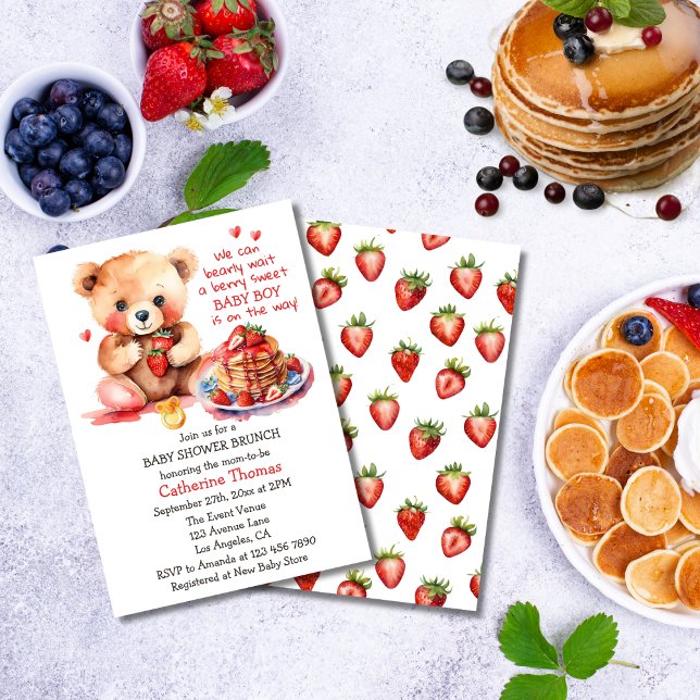 Convite Teddy Bear Strawberry Pancake BrunChá de fraldas (Criador carregado)