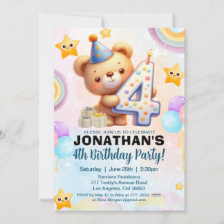Convite Teddy Bear Theme Birthday 4th for boy's