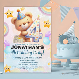 Convite Teddy Bear Theme Birthday 4th for boy's