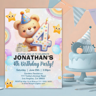 Convite Teddy Bear Theme Birthday 4th for boy's