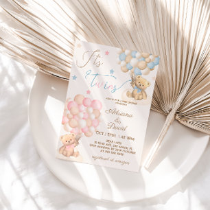 Convite Teddy Bear Themed Twins Boy and Girl Chá de fralda