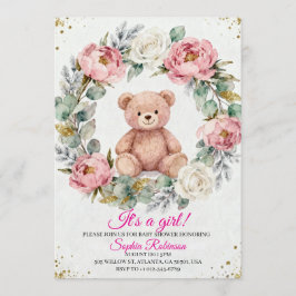 Convite Teddy Bear Watercolor Baby Shower Invitation