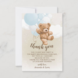 Convite Teddy Bear with Blue Balloons Thank You Card