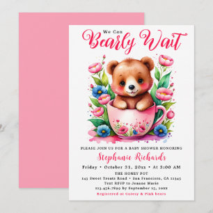 Convite Teddy Bear Xícara Urso Mal Mal Rosa Chás Bebê