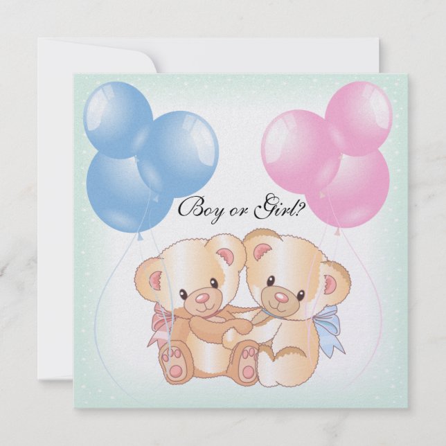 Convite Teddy Bears and Balloons Gender Revement Party Inv (Frente)