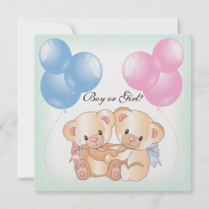 Convite Teddy Bears and Balloons Gender Revement Party Inv