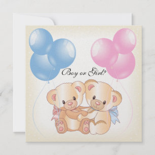 Convite Teddy Bears and Balloons Gender Revement Party Inv