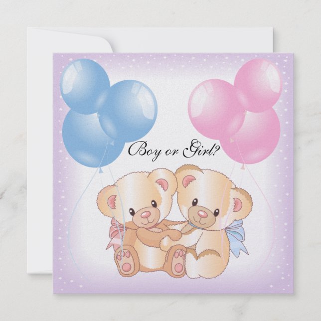 Convite Teddy Bears and Balloons Gender Revement Party Inv (Frente)