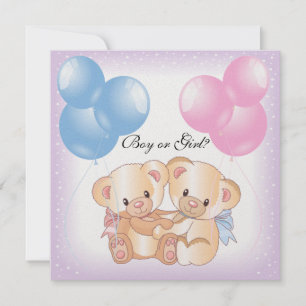 Convite Teddy Bears and Balloons Gender Revement Party Inv