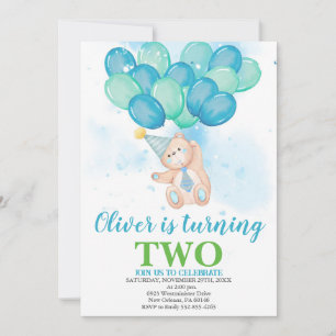 Convite Teddy Bears convida, Watercolor Balloons Aniversár