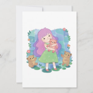 Convite Teddy Bears & Girl Illustration